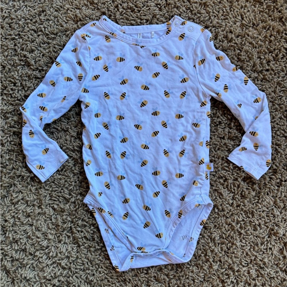 Posh Peanut White and Gold Bee Print Bodysuit